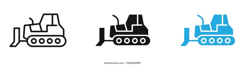 Bulldozer icon black white vector outline