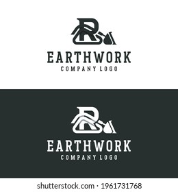 bulldozer icon, building logo template, letter R with bulldozer vector illustration ready to use