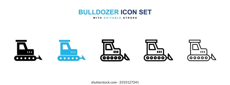 Bulldozer icon collection in black and blue colors