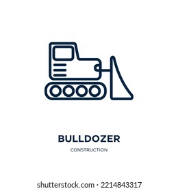 bulldozer icon from construction collection. Thin linear bulldozer, construction, shovel outline icon isolated on white background. Line vector bulldozer sign, symbol for web and mobile
