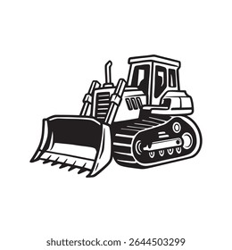 Bulldozer Icon, Construction Digger Art, Heavy Duty Bulldozer Illustration, Outline Earth Moving Machine