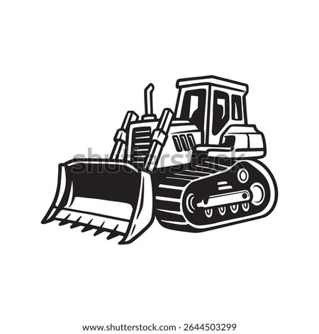 Bulldozer Icon, Construction Digger Art, Heavy Duty Bulldozer Illustration, Outline Earth Moving Machine