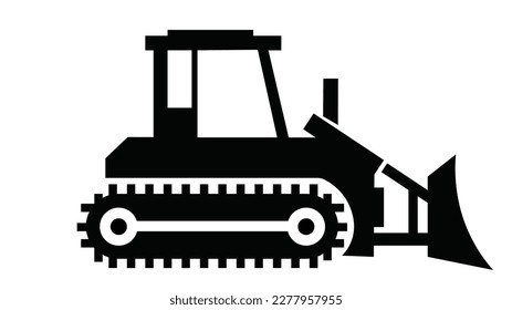 Bulldozer icon for construction work. Flat vector graphic.