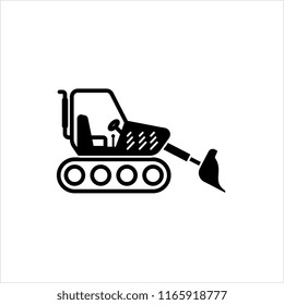 Bulldozer Icon, Crawler Bulldozer, Excavator Icon Vector Art Illustration