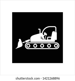 Bulldozer Icon, Crawler Bulldozer, Excavator Icon Vector Art Illustration