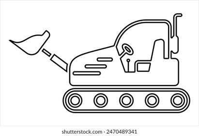 Bulldozer Icon, Crawler Bulldozer, Excavator Icon Vector Art Illustration