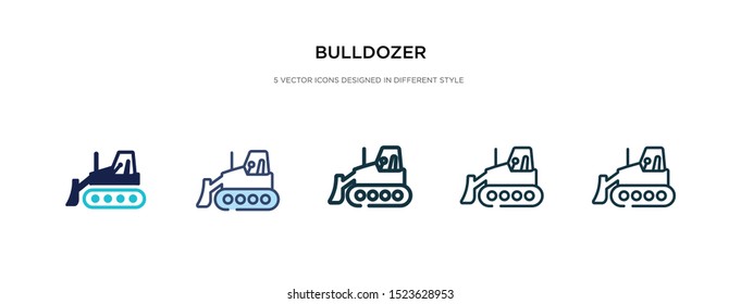 bulldozer icon in different style vector illustration. two colored and black bulldozer vector icons designed in filled, outline, line and stroke style can be used for web, mobile, ui