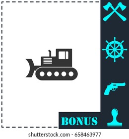 Bulldozer icon flat. Simple vector symbol and bonus icon