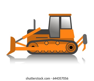 Bulldozer icon in flat style. Construction machinery. Isolated on white background.
