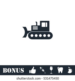 Bulldozer icon flat. Vector illustration symbol and bonus pictogram