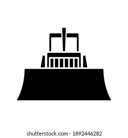 Bulldozer icon. Front view. Black silhouette. Vector flat graphic illustration. The isolated object on a white background. Isolate.