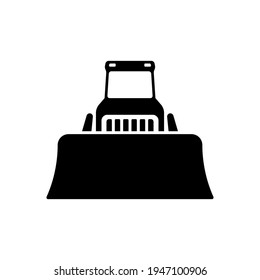 Bulldozer icon. Heavy tracked tractor with blade. Black silhouette. Front view. Vector simple flat graphic illustration. The isolated object on a white background. Isolate.