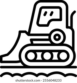 Bulldozer Icon. Heavy tracked tractor with blade