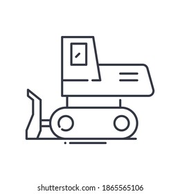 Bulldozer icon, linear isolated illustration, thin line vector, web design sign, outline concept symbol with editable stroke on white background.