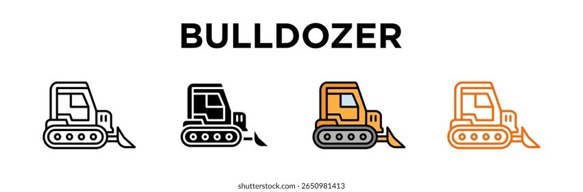 Ícone Bulldozer Múltiplo. Coleção Editável De Ícones De Traçado. 
escavadora, equipamento pesado, veículo de construção, termopropulsor, máquinas, demolição,