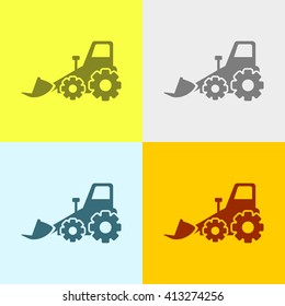 Bulldozer Icon on Four Different Backgrounds. Eps-10.