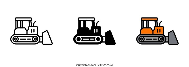 Bulldozer Icon, powerful heavy machinery with a large blade for moving earth and debris, essential for construction and excavation.