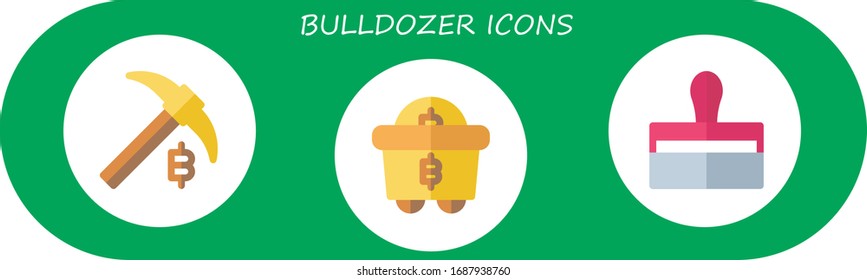 bulldozer icon set. 3 flat bulldozer icons. Included mining, roller icons