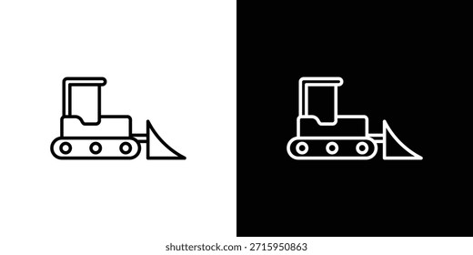 Bulldozer icon. Simple flat symbol. Perfect Black outline pictogram illustration