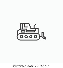 Bulldozer icon in solid black and white color