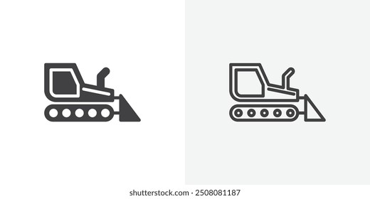 Bulldozer icon in solid and outlined style