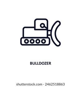 bulldozer icon. Thin line bulldozer icon from construction collection. Outline vector isolated on white background. Editable bulldozer symbol can be used web and mobile