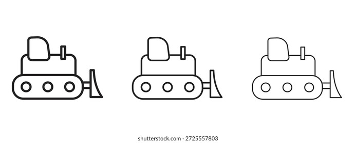 Símbolo de linha fina do ícone Bulldozer no plano de fundo branco, ilustração vetorial de traçado editável