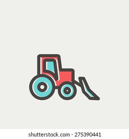 Bulldozer icon thin line for web and mobile, modern minimalistic flat design. Vector icon with dark grey outline and offset colour on light grey background.