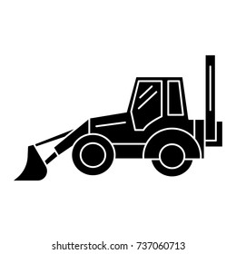 bulldozer icon, vector illustration, black sign on isolated background