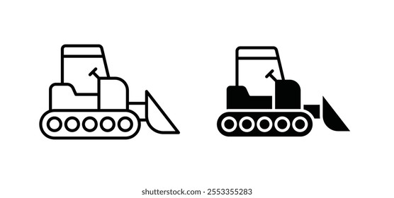 Ícones Buldozer em estilo preto preenchido e contornado