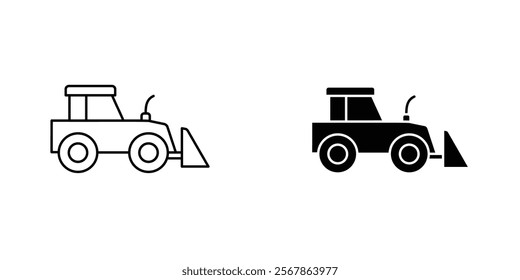 Bulldozer icons collection in Filled flat and thin line style.