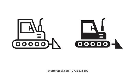 Coleção de ícones Bulldozer. Ícones finos lineares e planos pretos