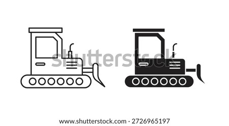 Bulldozer icons in filled, thin line, outline and strokes