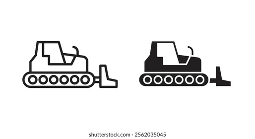 Bulldozer icons in flat and line style set.