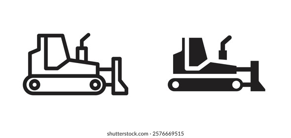 Bulldozer icons in outline and stroke versions