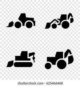 Bulldozer icons set. set of 4 bulldozer filled icons such as 