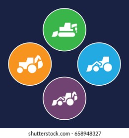 Bulldozer icons set. set of 4 bulldozer filled icons such as