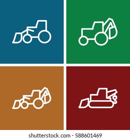 bulldozer icons set. Set of 4 bulldozer outline icons such as 
