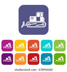 Bulldozer icons set vector illustration in flat style In colors red, blue, green and other