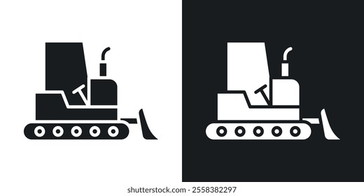 Bulldozer icons in solid black and white colors