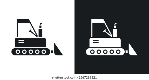 Bulldozer icons in solid black and white colors