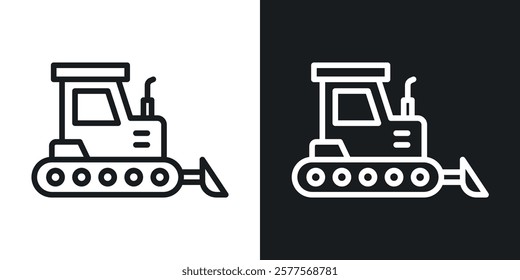 Bulldozer icons in thin black and white stroke liner style