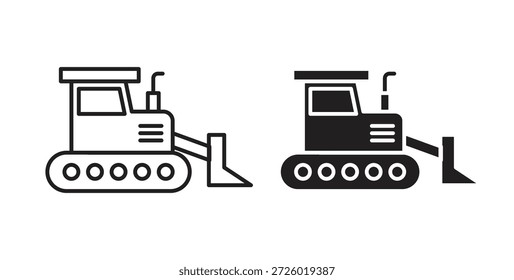 Símbolo de Vector de iconos de excavadora con trazo editable y versiones planas