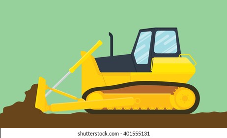 bulldozer illustration with green background