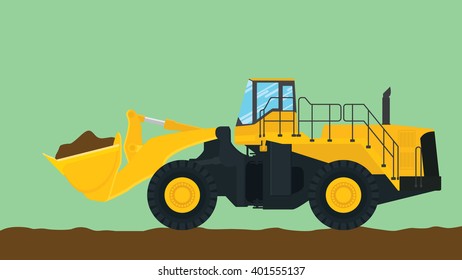 bulldozer illustration with green background