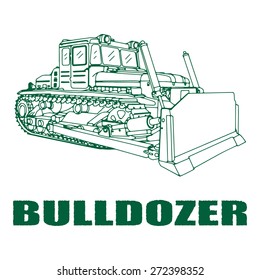 Bulldozer illustration. Vector freehand drawing. Can be used to design a logo or icon.