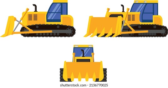 Bulldozer illustration vector set design flat