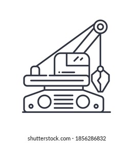 Icono de imagen bulldozer, ilustración lineal aislada, vector de línea delgada, signo de diseño web, símbolo de concepto de contorno con trazo editable sobre fondo blanco.