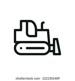 Bulldozer Isolated Icon, Crawler Dozer Linear Vector Symbol With Editable Stroke