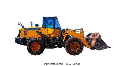 Bulldozer. Isolated on white background. Vector illustration. Pointillism style.